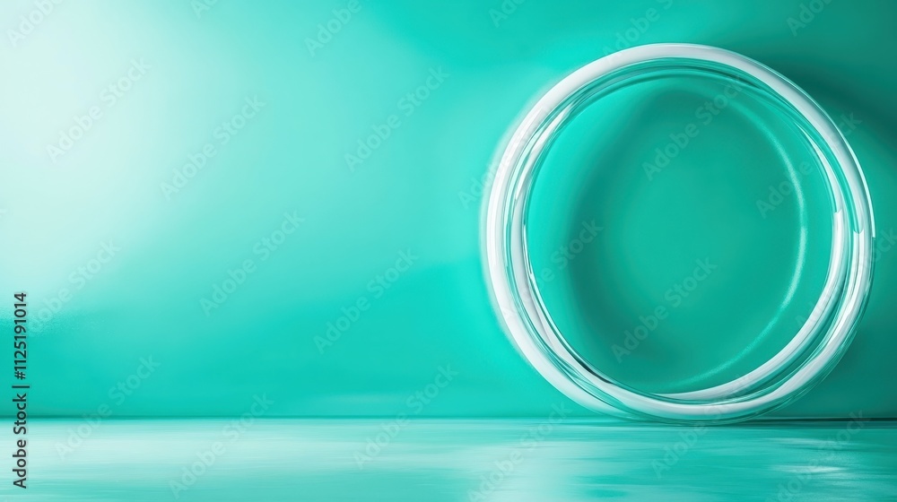 A modern room with a large round turquoise object as the focal point against a matching background, emphasizing simplicity and the aesthetic of minimal design. A modern room with a large round turquoise object as the focal point against a matching background, emphasizing simplicity and the aesthetic of minimal design.
