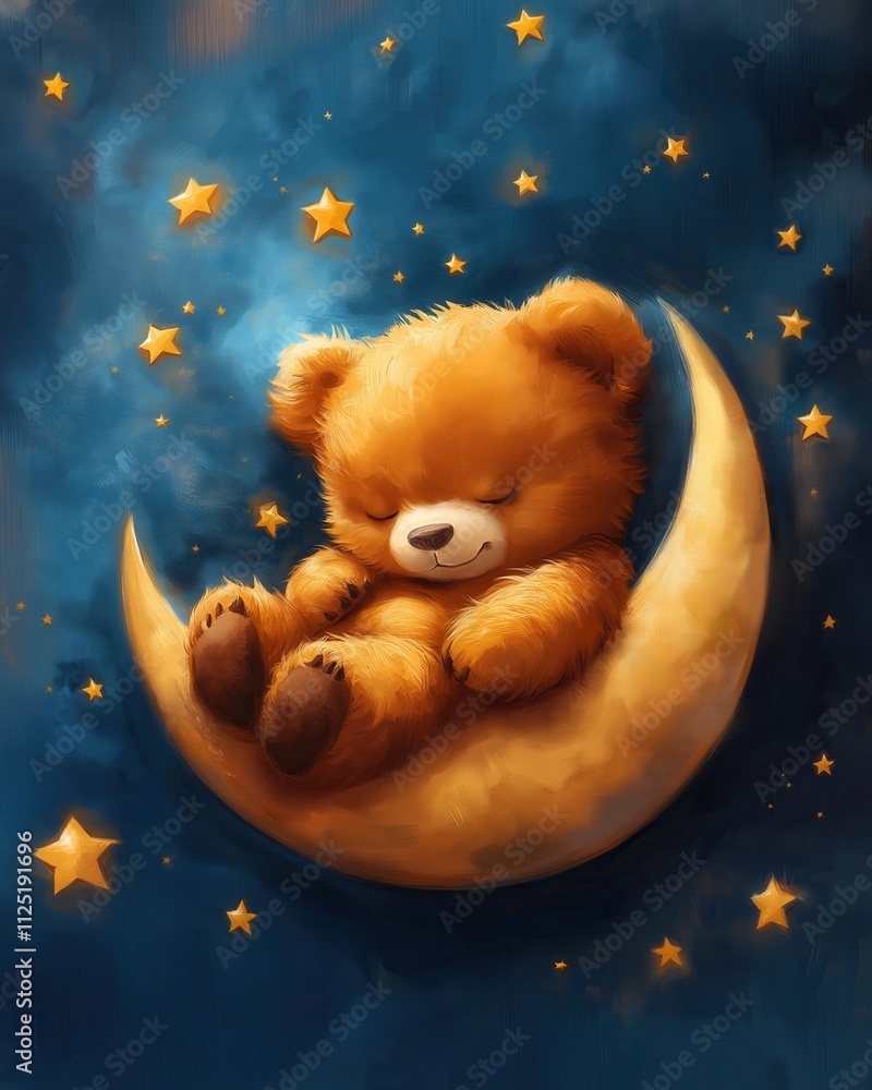 Cartoon bear sleeping on a moon on a blue background. Cartoon bear sleeping on a moon on a blue background.