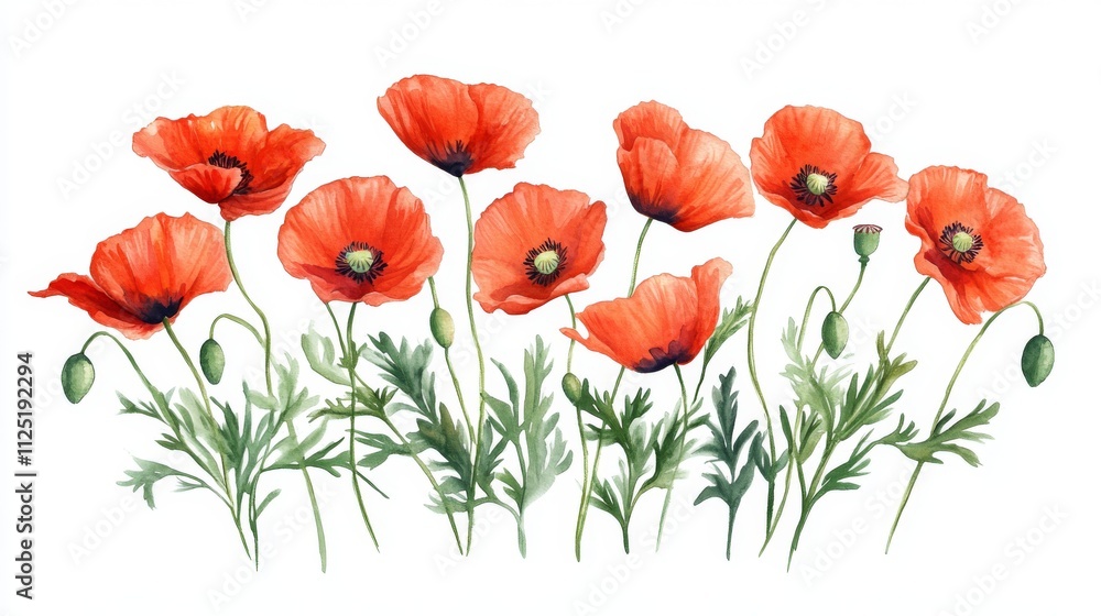 Naklejka premium Watercolor Poppy Flowers in Vibrant Hues