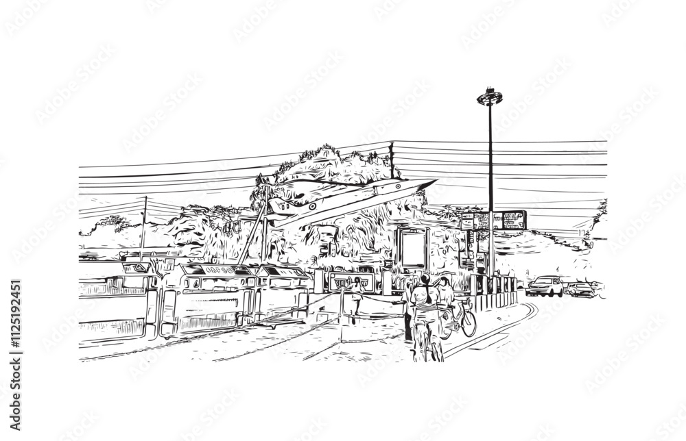 Building view with landmark of Varanasi is the city in India. Hand drawn sketch illustration in vector.