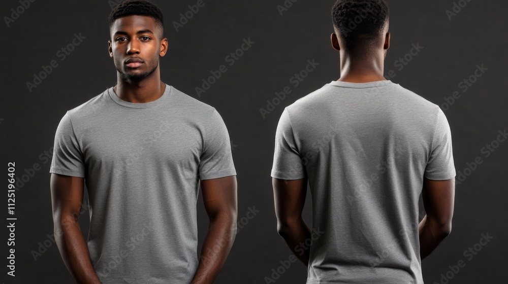 Man in a Gray T-Shirt - Front and Back View - Fashionable and Simple Style Man in a Gray T-Shirt - Front and Back View - Fashionable and Simple Style