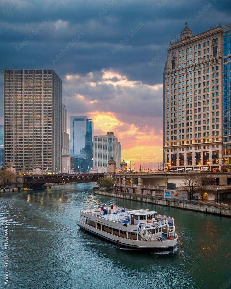 Chicago City riverside view in USA