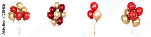 Festive arrangement of red and gold balloons for celebrations and events on transparent background