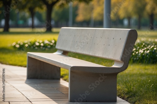 Wallpaper Mural Concrete bench in a park during golden hour sunlight Torontodigital.ca