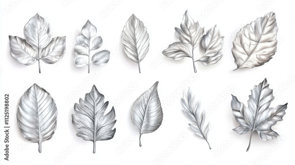 Obraz premium Elegant Silver Leaves Graphic Design