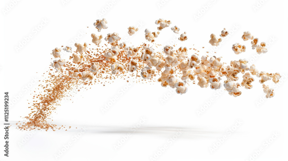 flying popcorn on white background flying popcorn on white background