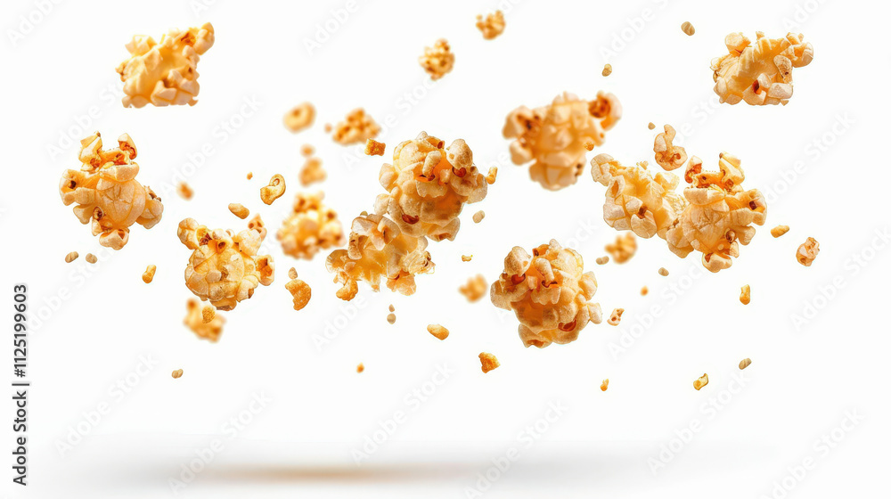 flying popcorn on white background flying popcorn on white background
