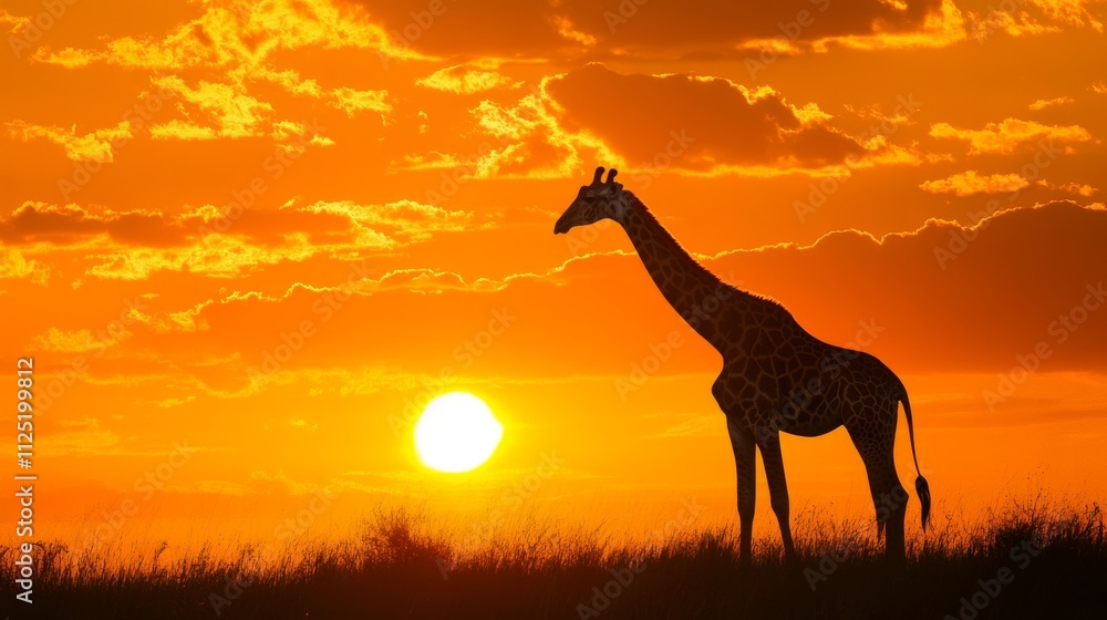 Majestic Giraffe Silhouetted Against a Vibrant Sunset Majestic Giraffe Silhouetted Against a Vibrant Sunset