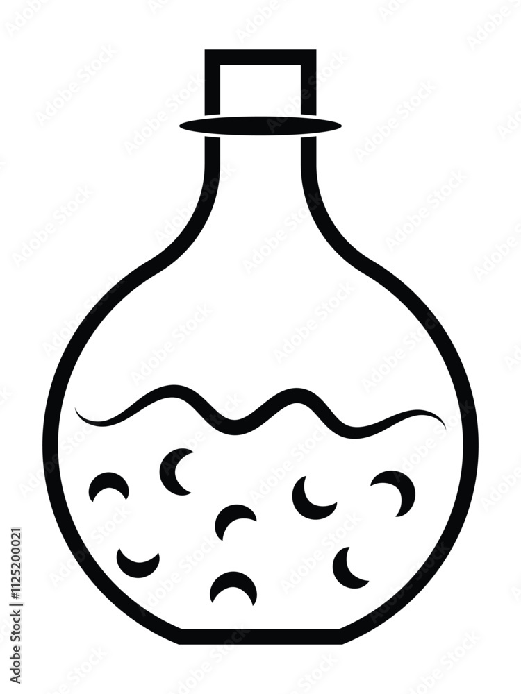 Magic potion bottle linear icon. Magical elixir, drink, wizard health, flask or magic isolated on white background. Magic symbol bottle flat icon for games and websites. Stock vector illustration. Magic potion bottle linear icon. Magical elixir, drink, wizard health, flask or magic isolated on white background. Magic symbol bottle flat icon for games and websites. Stock vector illustration.