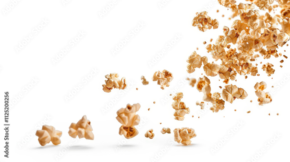 flying popcorn on white background flying popcorn on white background