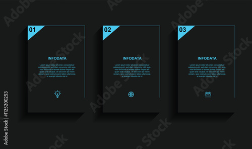 Modern design template infographic with black colour and 3 step square with shadow concept 