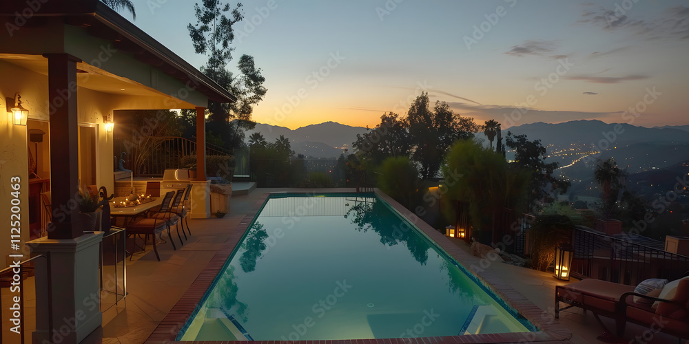 Obraz premium Luxury Pool on a Deck Perfect for Summer Relaxation