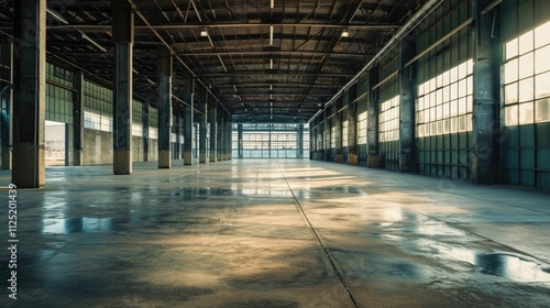 Industrial Architecture: Modern Concrete Interior with Metal Structure and Empty Space for Industry Background