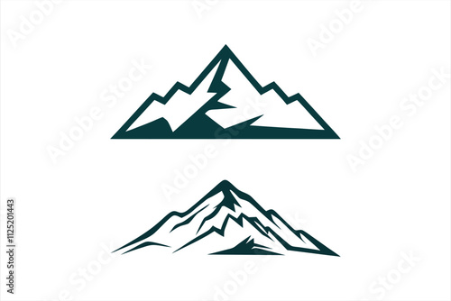 Mountains vector icon set. Mountain logo icon. Mountain symbol line icon. Rocky mountain adventure, camping, hiking logo collection vector art illustration