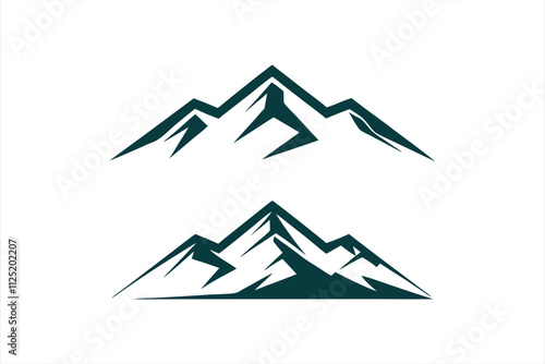Mountains vector icon set. Mountain logo icon. Mountain symbol line icon. Rocky mountain adventure, camping, hiking logo collection vector art illustration
