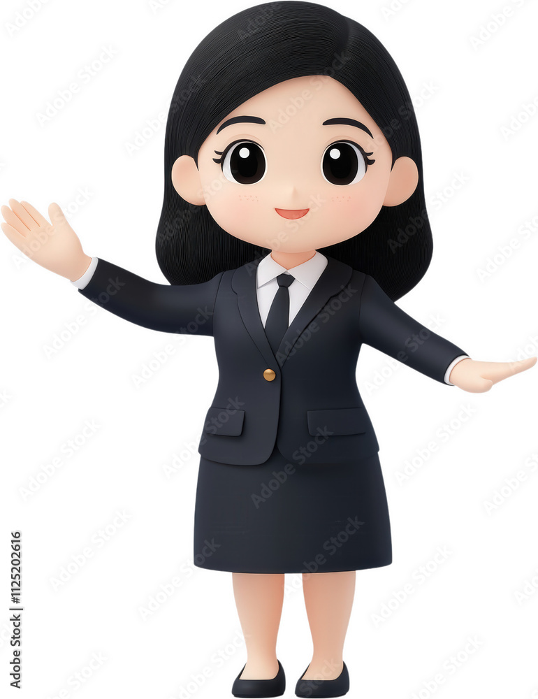 cheerful businesswoman in suit, welcoming with smile