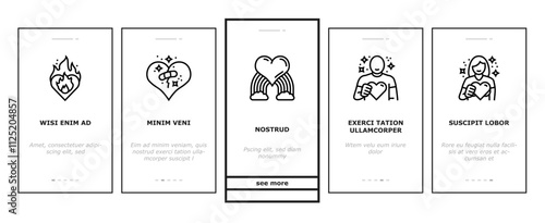 heart love romantic onboarding mobile vector shape, valentine decoration, day wedding romance, red heart love romantic illustrations