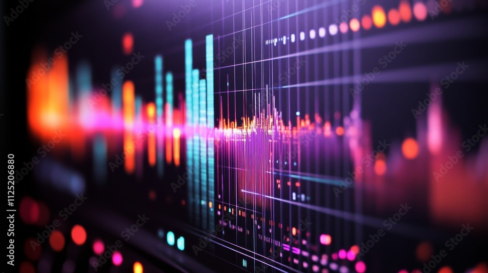 Colorful data waves displayed on screen. Colorful data waves displayed on screen.
