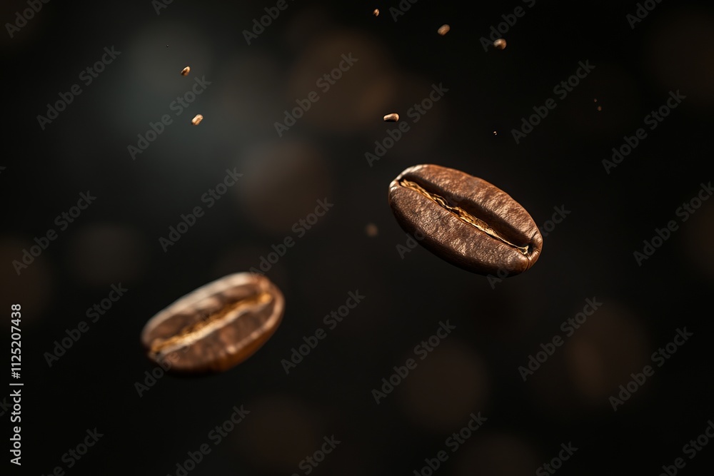 Falling Coffee Beans with Bokeh Effect AI generated illustration Falling Coffee Beans with Bokeh Effect AI generated illustration
