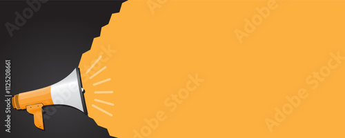 yellow megaphone in black and yellow background banner template for business news, banners, hiring posts 