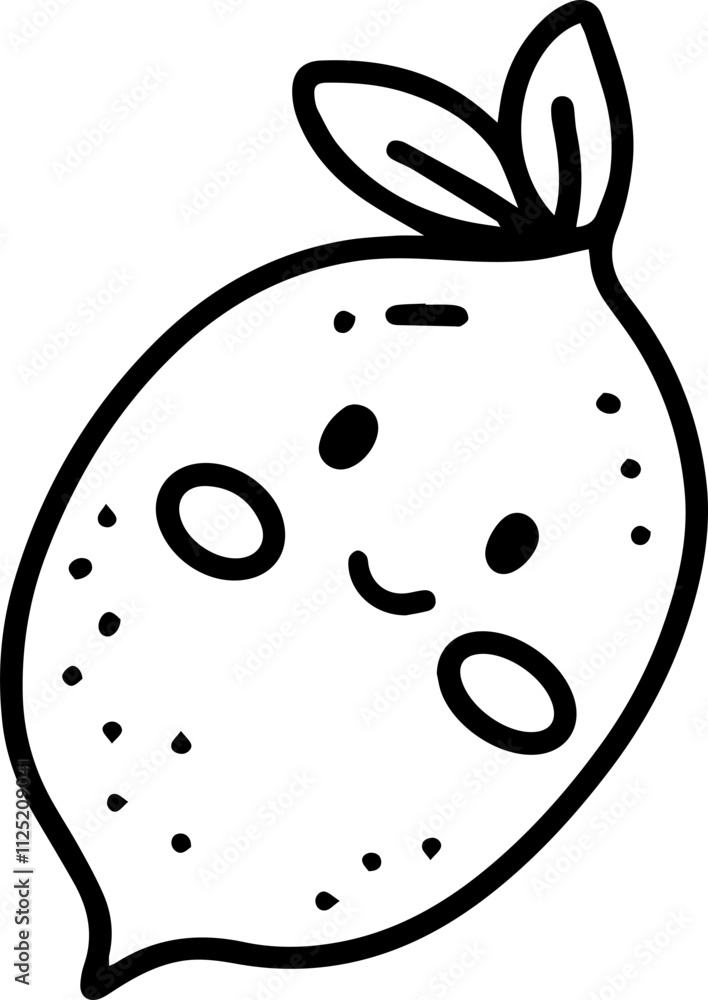 Obraz premium Lemon Vegetable Fruit doodle line outline cartoon cute