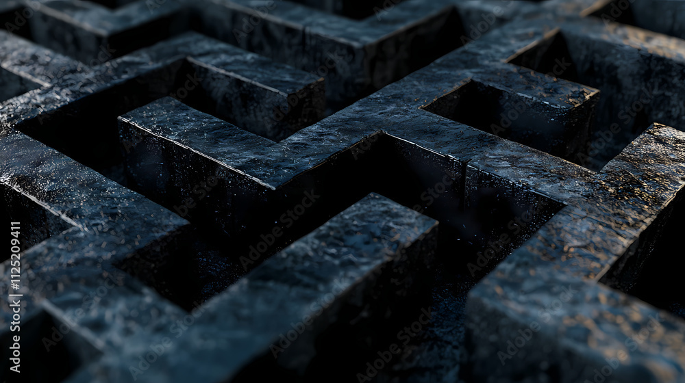 3d illustration closeup of black dark black labyrinth stone walls. Labyrinth. Illustration 3d illustration closeup of black dark black labyrinth stone walls. Labyrinth. Illustration