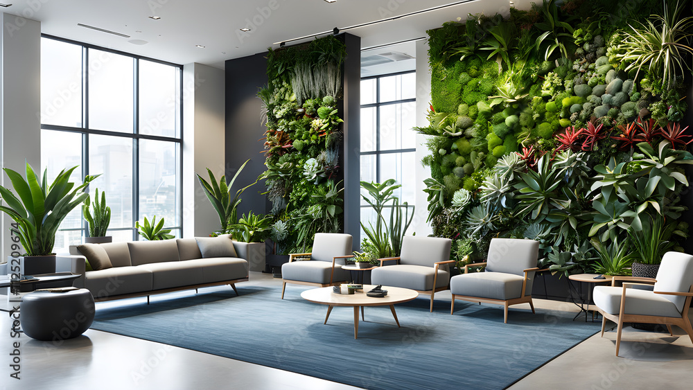 Interior of modern living room with gray walls, concrete floor, white sofas and green plants. Interior of modern living room with gray walls, concrete floor, white sofas and green plants.