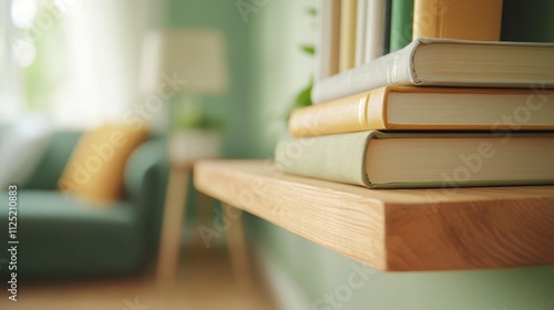 Wallpaper Mural Cozy Modern Reading Nook with Sustainable Wood Shelf Filled with Books and Soft Seating Torontodigital.ca
