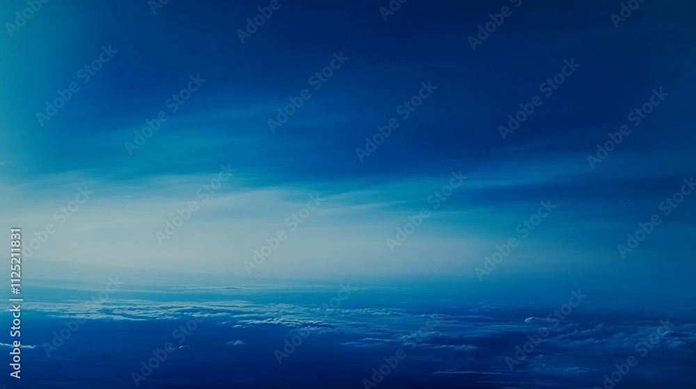 Tranquil Sky Horizon with Ethereal Cloud Layers - Mesmerizing Blue Gradient, High Altitude Serenity Calm Atmospheric Landscape Photo Tranquil Sky Horizon with Ethereal Cloud Layers - Mesmerizing Blue Gradient, High Altitude Serenity Calm Atmospheric Landscape Photo