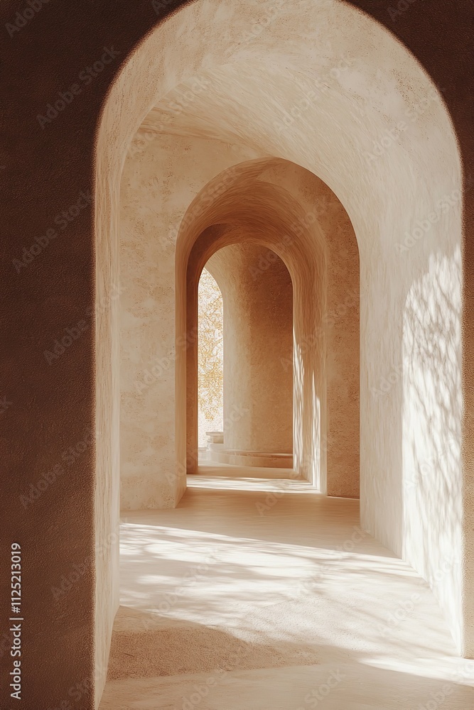 Modern house entryway and hall with arching walls with a bohemian, Mediterranean interior design. Generative Ai Modern house entryway and hall with arching walls with a bohemian, Mediterranean interior design. Generative Ai