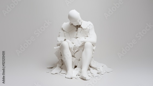 Metaphorical image of a person rebuilding themselves like a broken ceramic vessel being carefully reconstructed