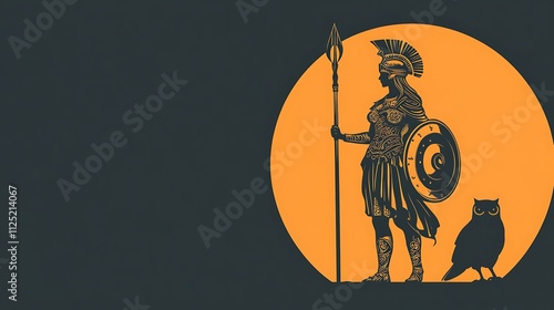 Stylized Icon of Athena with Owl and Shield in Vector Format