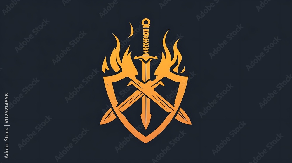 Fototapeta premium Minimal Vector Icon of Ares with Sword and Flames Design
