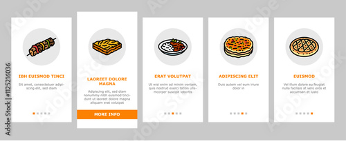 turkish cuisine food meal onboarding mobile vector dinner traditional, dish arab, delicious table, gourmet arabian, meze, plate turkish cuisine food meal illustrations