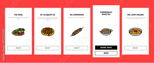 turkish cuisine food meal onboarding mobile vector dinner traditional, dish arab, delicious table, gourmet arabian, meze, plate turkish cuisine food meal illustrations