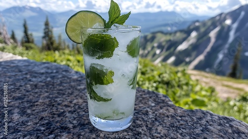 Refreshing Mojito Cocktail on Rocky Mountains Scenic Background