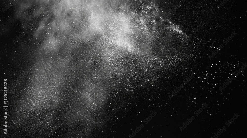 White particles dispersed on black background. White particles dispersed on black background.