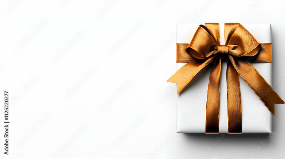 A beautifully wrapped gift box with a glossy golden bow on a white background, perfect for celebrations and special occasions. A beautifully wrapped gift box with a glossy golden bow on a white background, perfect for celebrations and special occasions.