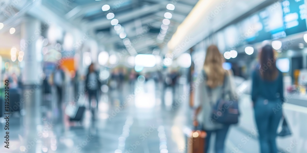 Blurred Airport Interior: Travelers and Departure Gates Blurred Airport Interior: Travelers and Departure Gates