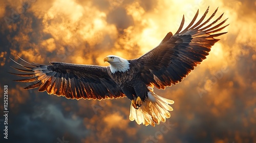 Wallpaper Mural Majestic bald eagle in flight against a fiery sunset sky. Torontodigital.ca