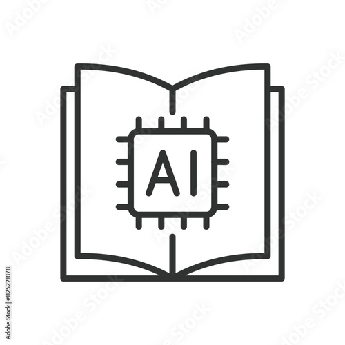 AI book learning, icon in line design. AI, book, learning, artificial, intelligence, knowledge, education on white background vector. AI book learning editable stroke icon