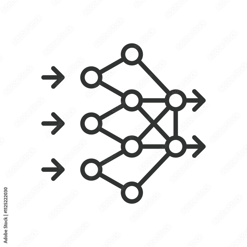 Artificial neural network, icon in line design. Artificial, neural, network, AI, machine, learning, algorithm on white background vector. Artificial neural network editable stroke icon Artificial neural network, icon in line design. Artificial, neural, network, AI, machine, learning, algorithm on white background vector. Artificial neural network editable stroke icon