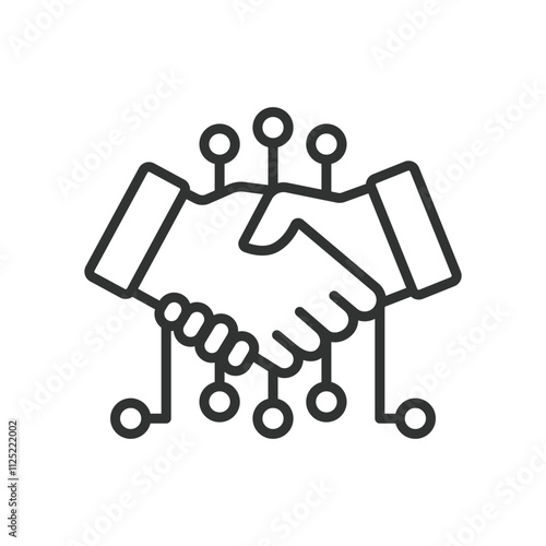 Technology Handshake API, icon in line design. Technology, handshake, API, connection, interface on white background vector. Technology Handshake API editable stroke icon