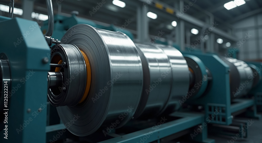 Fototapeta premium a metal coils machine inside a modern factory interior