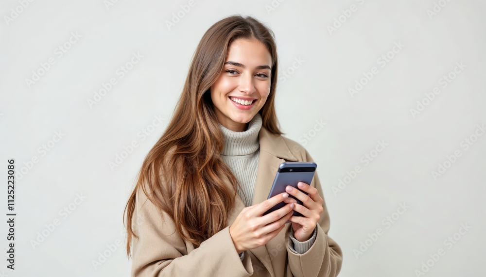 Smiling Young Woman Using Smartphone in Modern Studio Lifestyle Portrait Natural Light Smiling Young Woman Using Smartphone in Modern Studio Lifestyle Portrait Natural Light