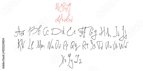 Handwriting English alphabet, script font.