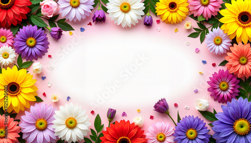 Wallpaper Mural Colorful floral border with various flowers framing a blank space on a soft background Torontodigital.ca