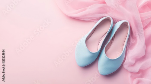 Pastel ballet flats on soft pink fabric display fashion photography studio setting elegant viewpoint style inspiration