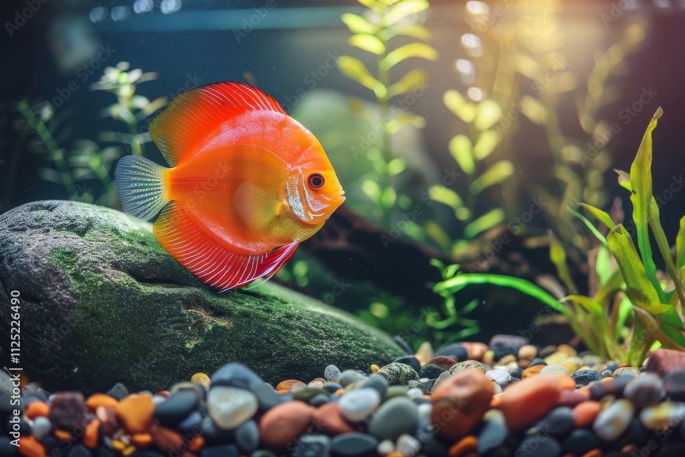 Decorative aquarium with peaceful aquatic life Decorative aquarium with peaceful aquatic life