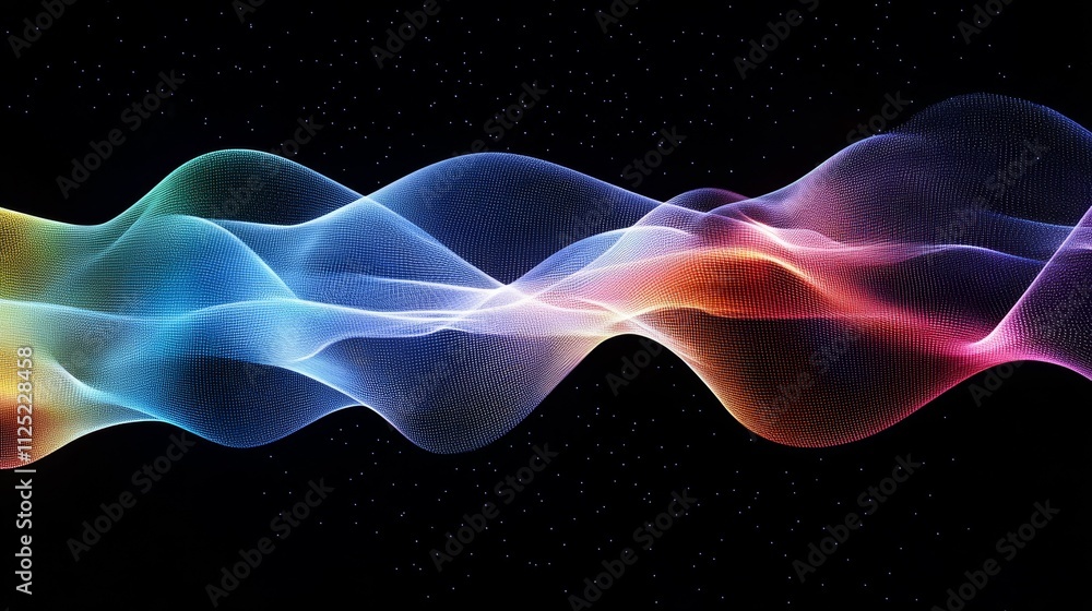Fototapeta premium Rainbow wave, dark background, speckled with light.